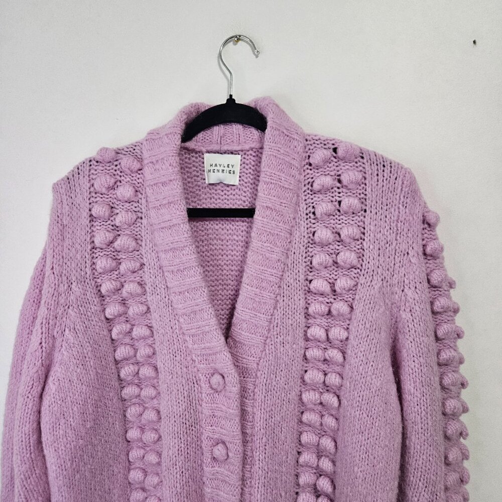 SOLD Hayley Menzies Gloria Alpaca Bubble-Knit Long Cardigan Sz M Lilac - Picture 3 of 11